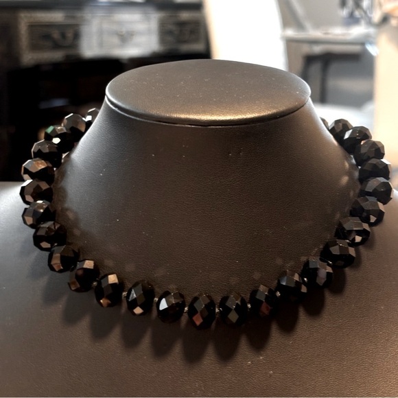 Glass faceted black necklace vintage - Picture 2 of 5